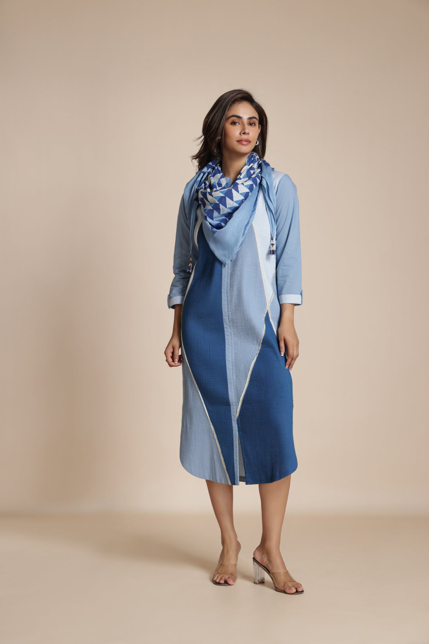 Diamond Mesh Pintuck Shirt Dress