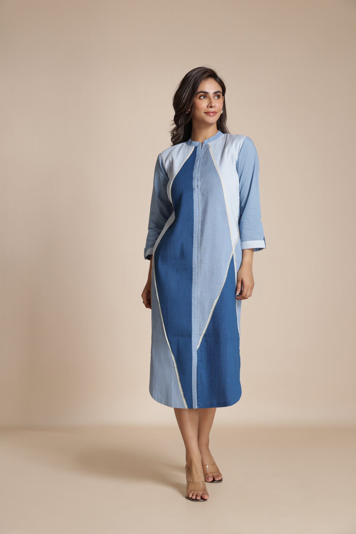 Diamond Mesh Pintuck Shirt Dress