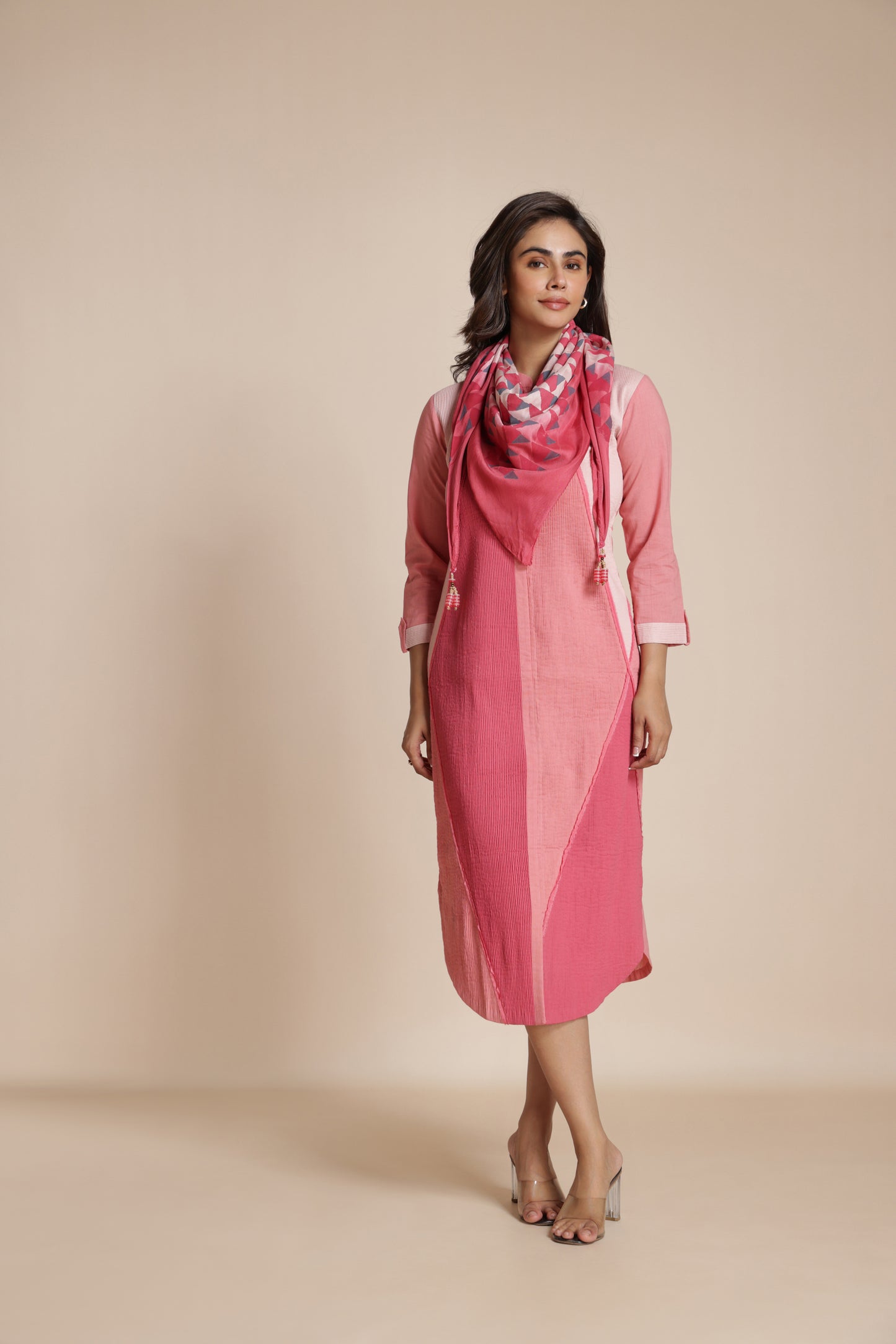 Diamond Mesh Pintuck Shirt Dress