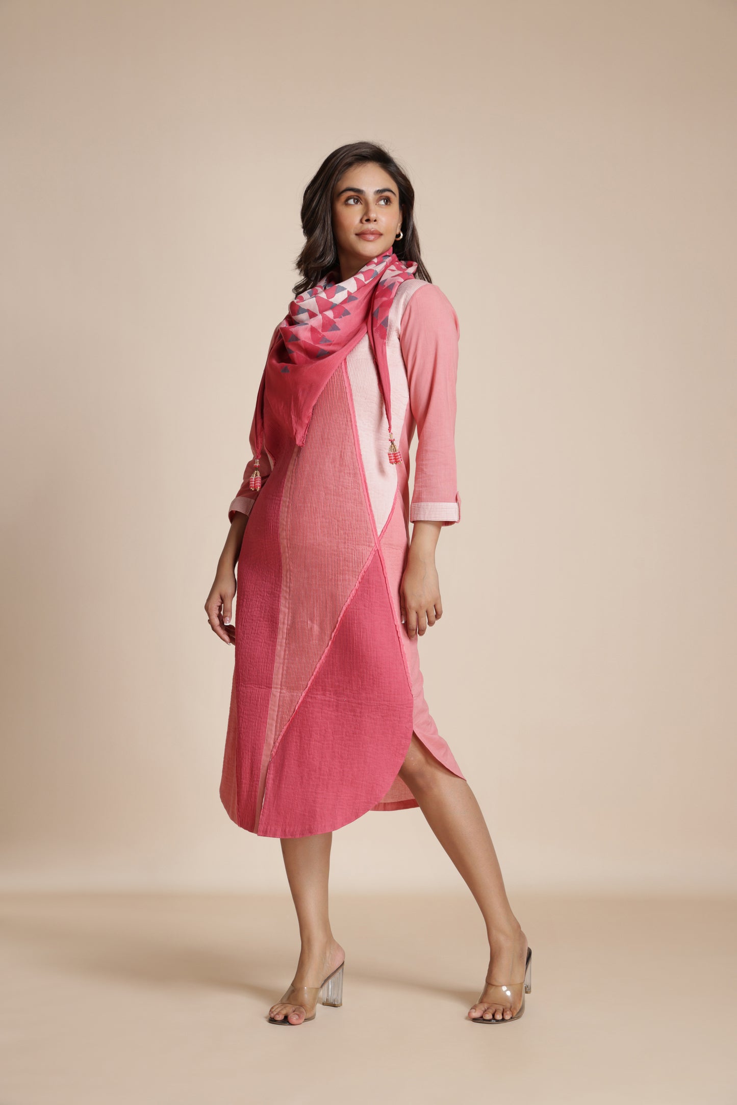 Diamond Mesh Pintuck Shirt Dress
