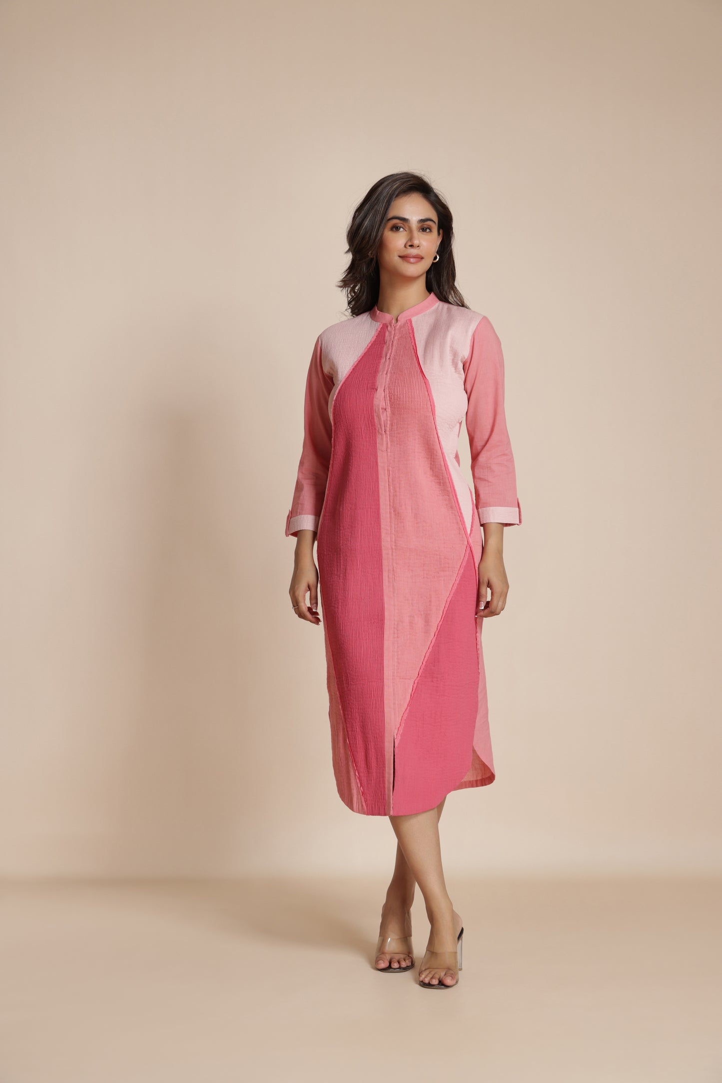 Diamond Mesh Pintuck Shirt Dress
